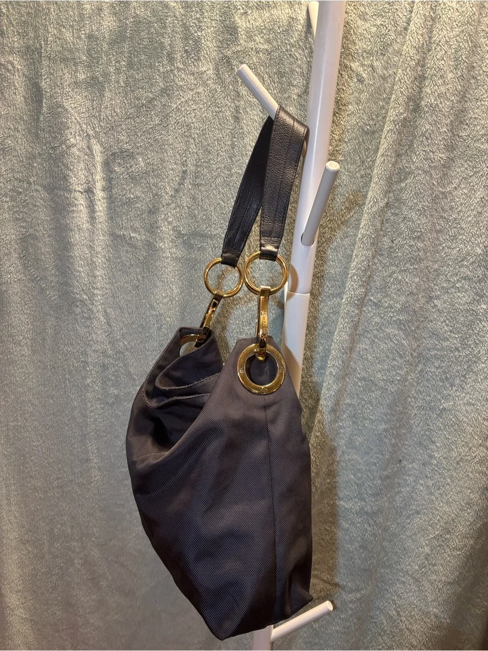 JPK Paris 75 dark gray Hobo Bag with Gold Accents and leather strap